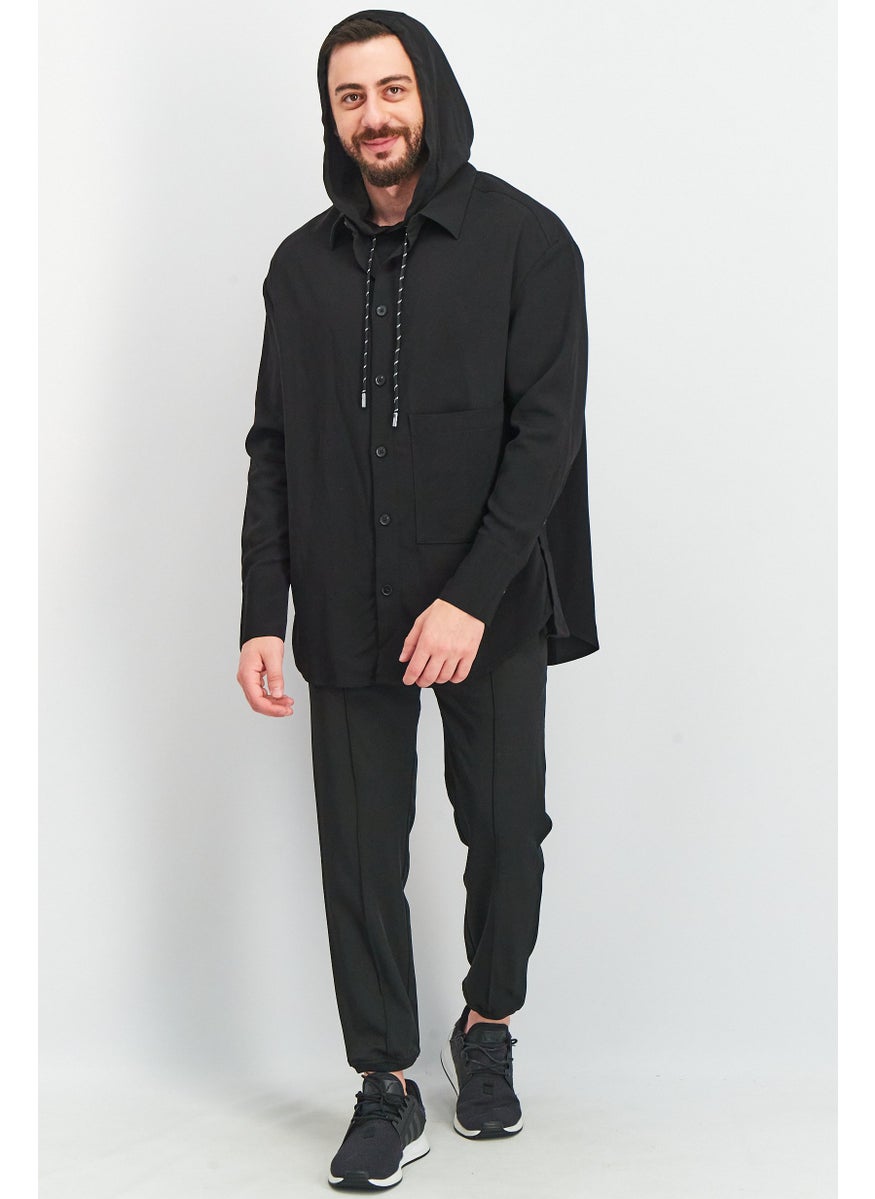 Jack Jones Men Oversized Fit Hooded Long Sleeve Plain Sweatshirt, Black  - Image 3