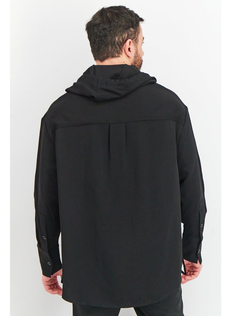 Jack Jones Men Oversized Fit Hooded Long Sleeve Plain Sweatshirt, Black  - Image 2