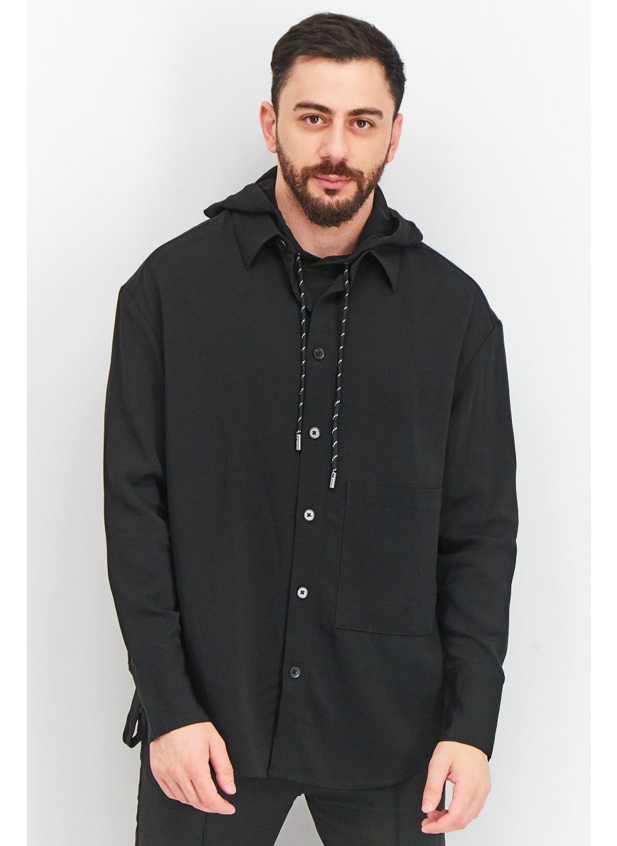Jack Jones Men Oversized Fit Hooded Long Sleeve Plain Sweatshirt, Black  - Image 1