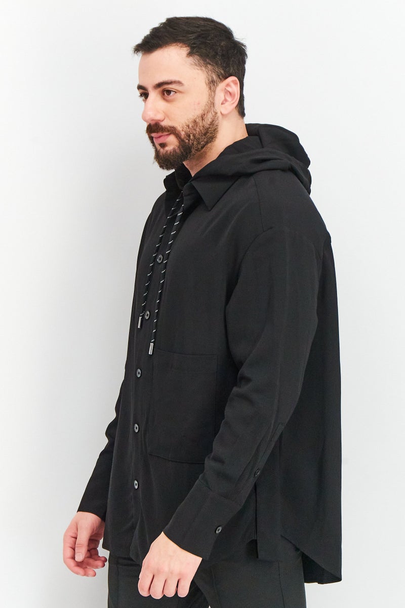 Jack Jones Men Oversized Fit Hooded Long Sleeve Plain Sweatshirt, Black - Image 4
