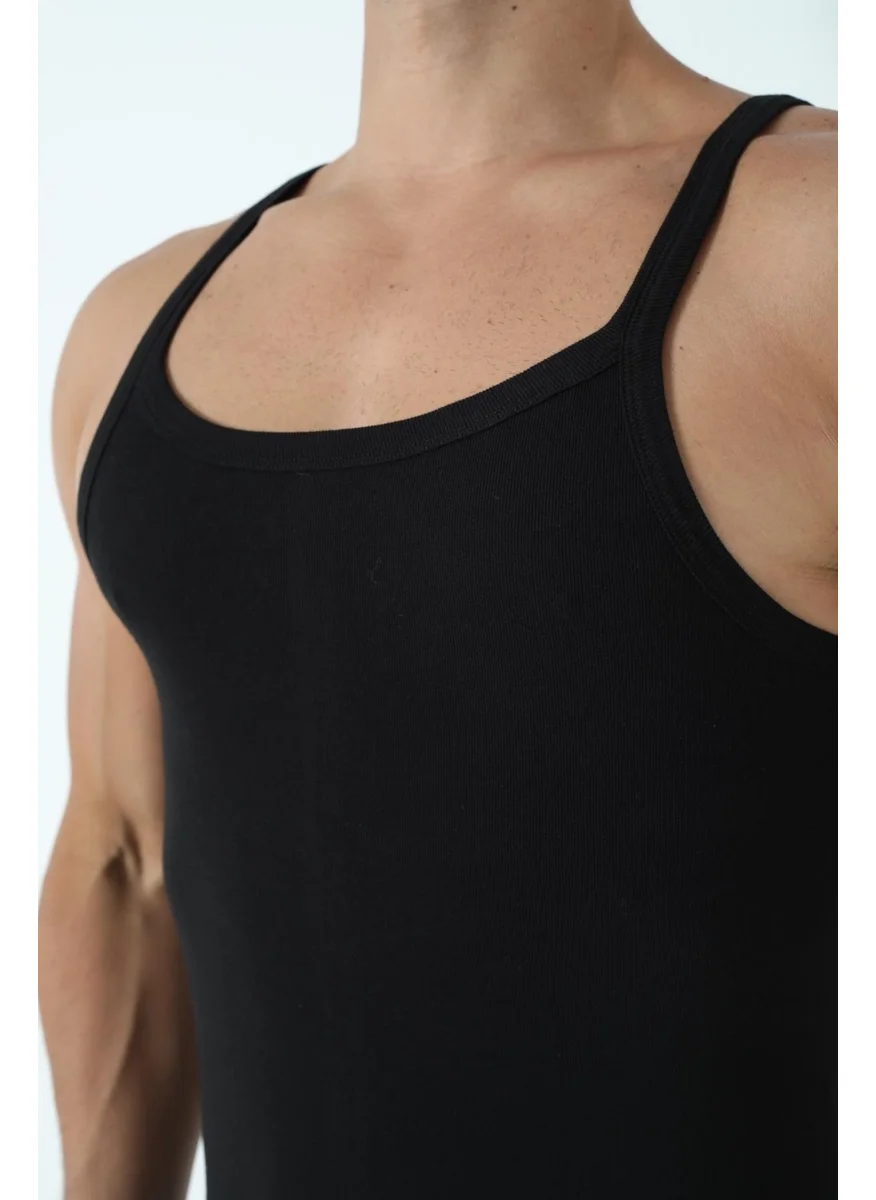 Arma Yıldız Men's Black 100% Cotton Rib Thin Strappy Undershirt