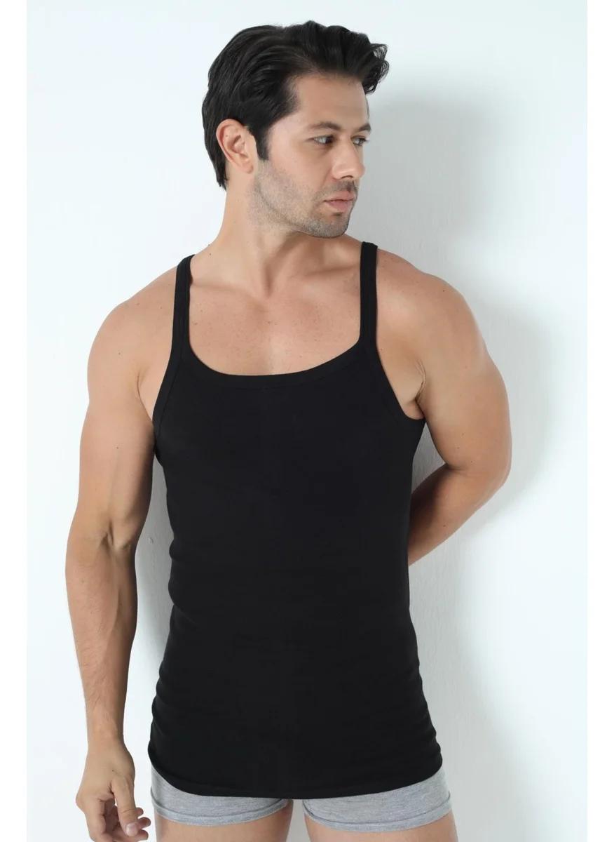 Arma Yıldız Men's Black 100% Cotton Rib Thin Strappy Undershirt