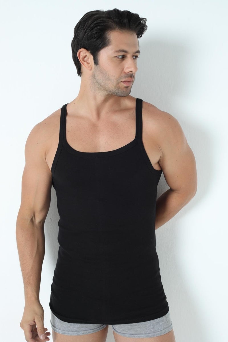 Arma Yıldız Men's Black 100% Cotton Rib Thin Strappy Undershirt  - Image 1