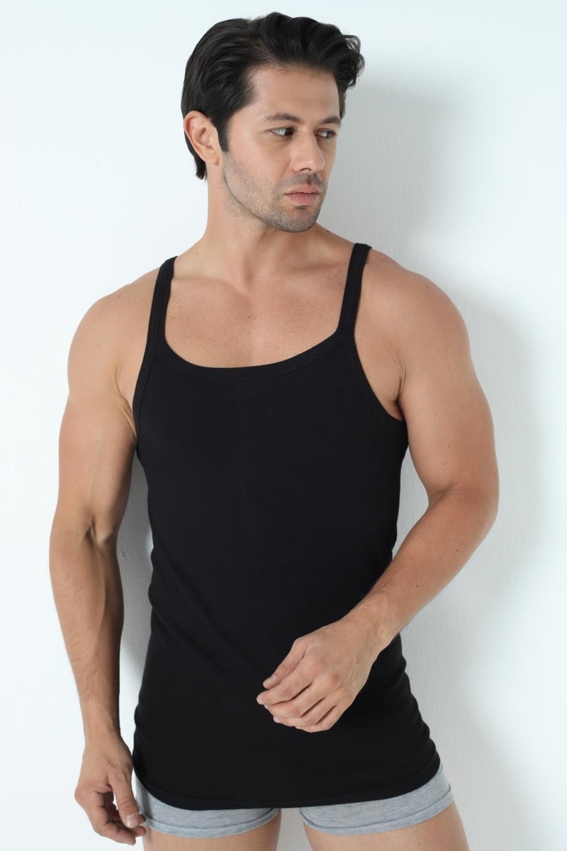 Arma Yıldız Men's Black 100% Cotton Rib Thin Strappy Undershirt  - Image 4