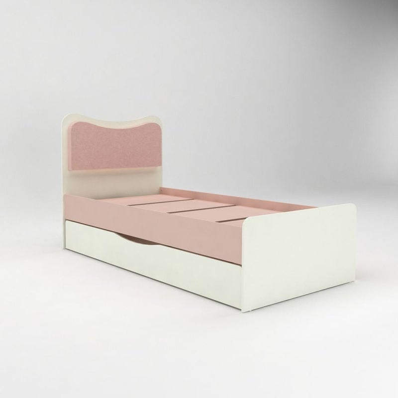DANUBE HOME Candy 90x200 Kids Bed With Upholstered Headboard & 90x200 Trundle Bed | Modern Design Wooden Kids Bed Frame Furniture | Comfortable Bed (Mattress Not Included) - Blush Pink+Cream - Image 1