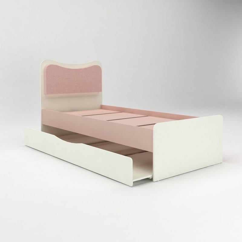 DANUBE HOME Candy 90x200 Kids Bed With Upholstered Headboard & 90x200 Trundle Bed | Modern Design Wooden Kids Bed Frame Furniture | Comfortable Bed (Mattress Not Included) - Blush Pink+Cream - Image 2