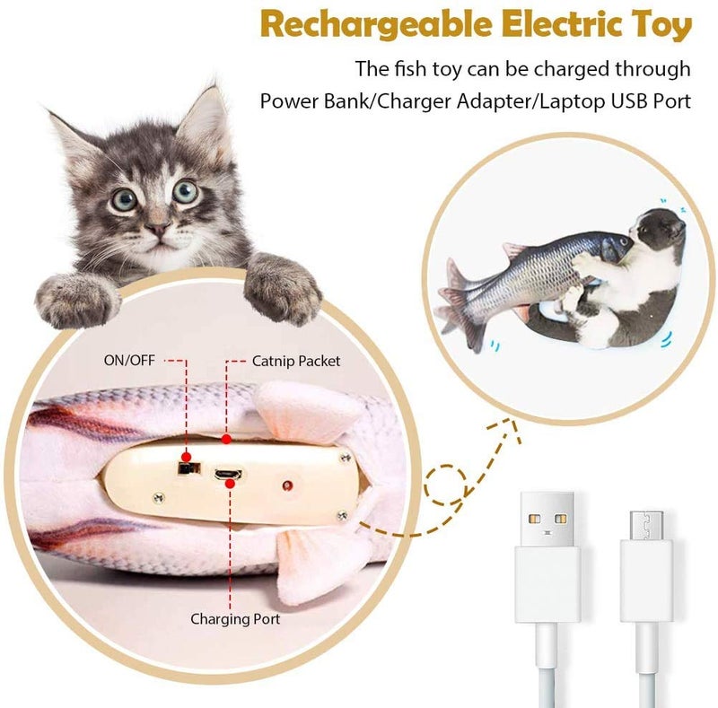 Interactive Cat Toy 28 x 13 CM Realistic Wiggle Motion - Catnip-Compatible Belly Pouch Flopping Fish Toy for Indoor Cats And Kittens - Image 4
