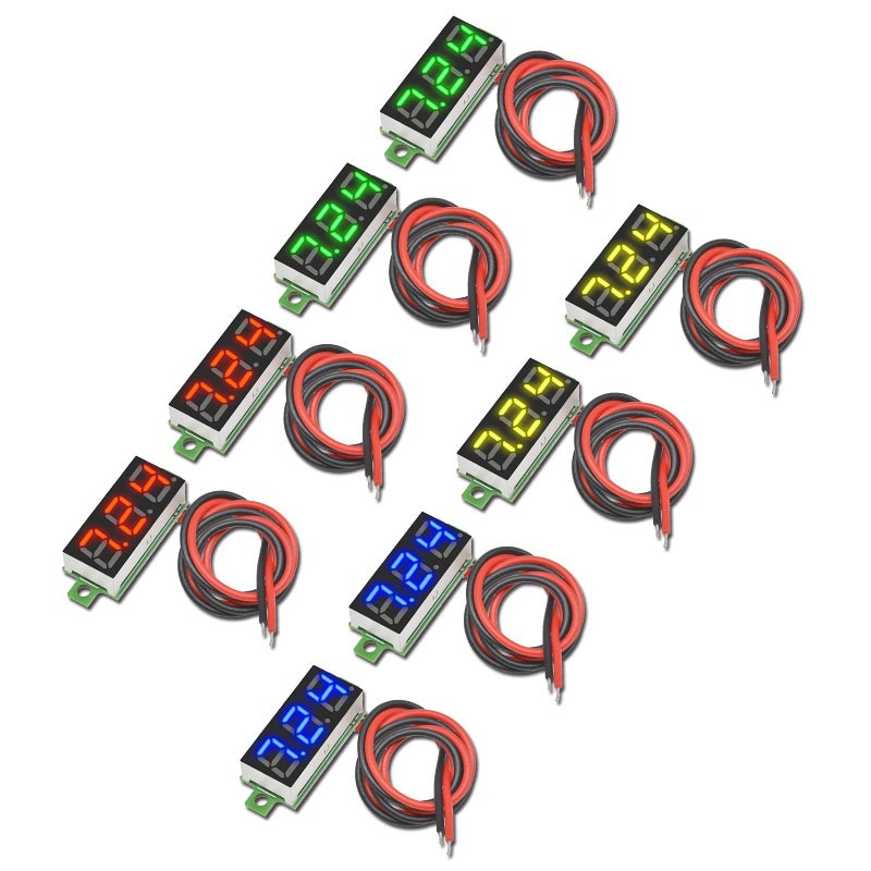Diymore 8Pcs Dc Voltage Display Mini Digital Voltmoter Display 0.28 "" 2 Wires Dc 2.5V-30V Blue/Yellow/Red/Green Led Voltage Readout Display Voltage Tester Dc Volt Meter (4 Colors) - Image 1
