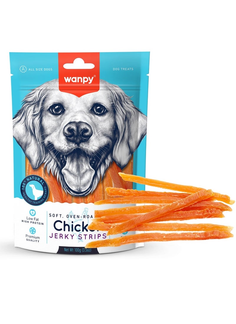 Wanpy Oven Roasted Soft Chicken Jerky Strips Treats For Dogs And Puppies 100g 