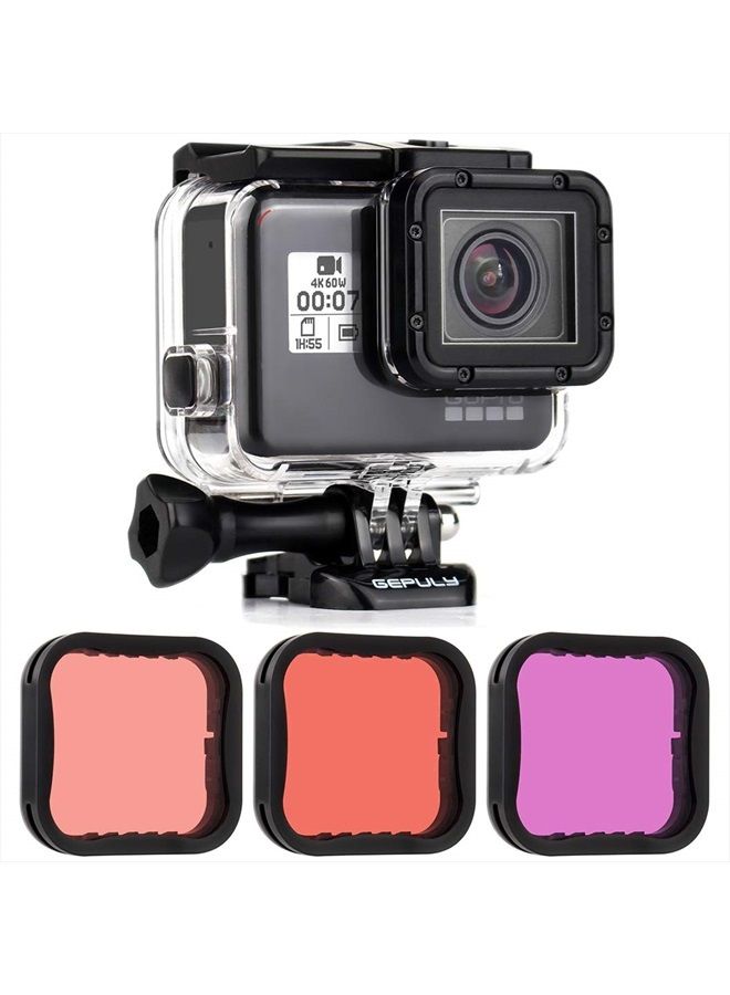 GEPULY Waterproof Housing Case with Dive Filter for GoPro Hero 7 Black, Hero 6 Black, Hero 5 Black, Hero (2018) Camera - 45 Meters Underwater Photography - with Red, Light Red and Magenta Filters  - Image 1