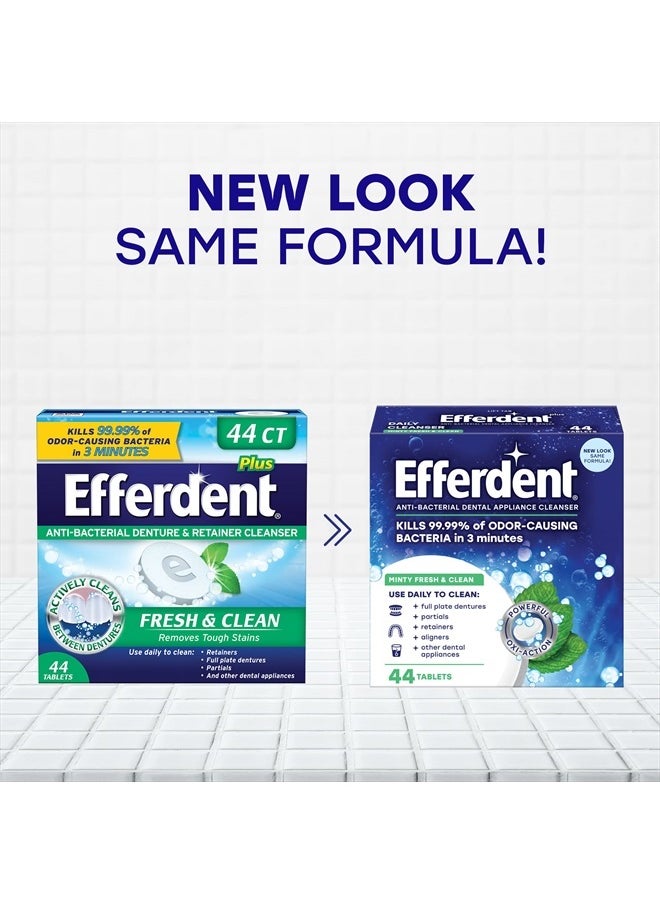Efferdent أقراص تنظيف مثبتات الأسنان من إيفردنت، أقراص تنظيف أطقم الأسنان للأجهزة السنية، بنكهة النعناع المنعشة والنظيفة، 44 قرصًا  - Image 2