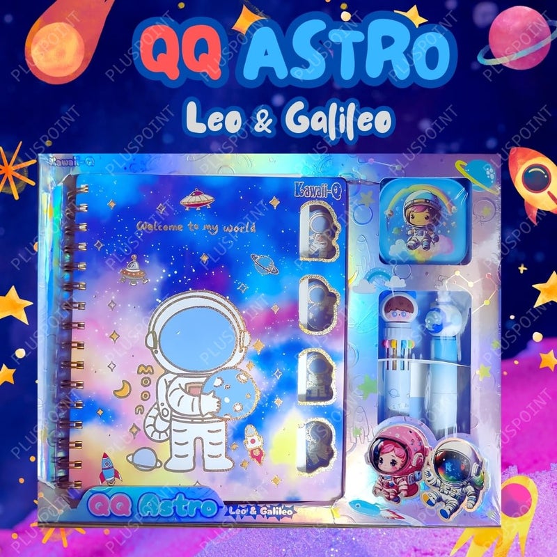 PLUSPOINT مجموعة مذكرات بموضوع رائد الفضاء للأطفال، دفتر حلزوني لطيف A5 مع 230 صفحة مخططة مجموعة هدايا مميزة للكتابة والرسم هدية رائد الفضاء مع قلم متعدد الألوان، مذكرات صغيرة، قلم تمييز - Image 3