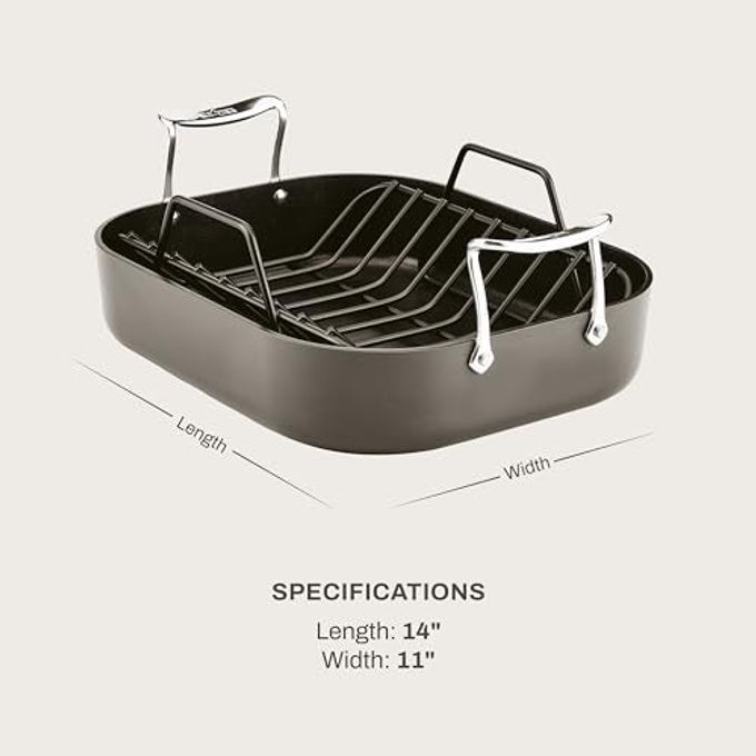 All-Clad Essentials Hard Anodized Nonstick Roaster with Rack 11x14 Inch Oven Broiler Safe 500F Roaster Pan, Pots and Pans, Cookware Black - Image 5