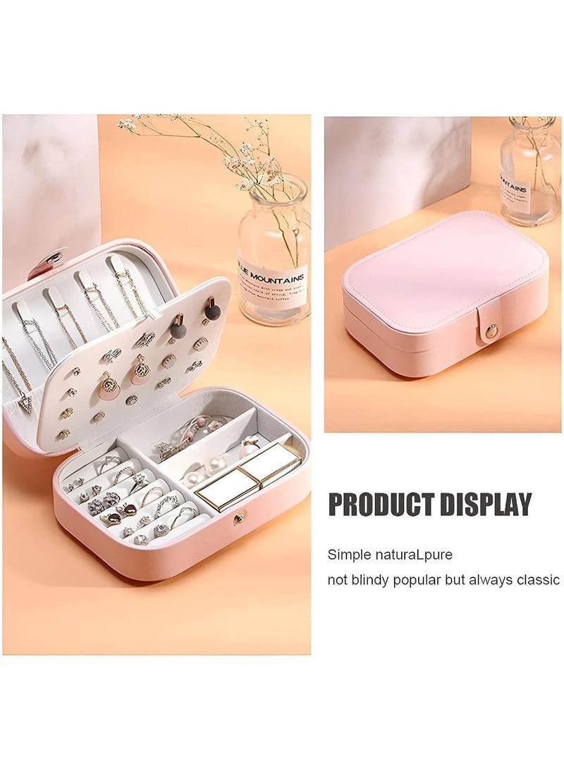 Travel Jewelry Box, Small Leather Jewelry Organizer for Women Girls, 3-Tier Jewelry Holder with Hooks, Portable Storage Boxes for Earrings, Rings, Bracelets (Pink) - Image 4