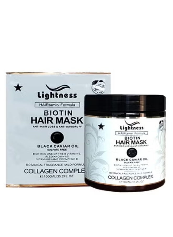 بيوتين ماسك للشعر ضد تساقط الشعر والتجعد بزيت الكافيار الأسود 1000 مل