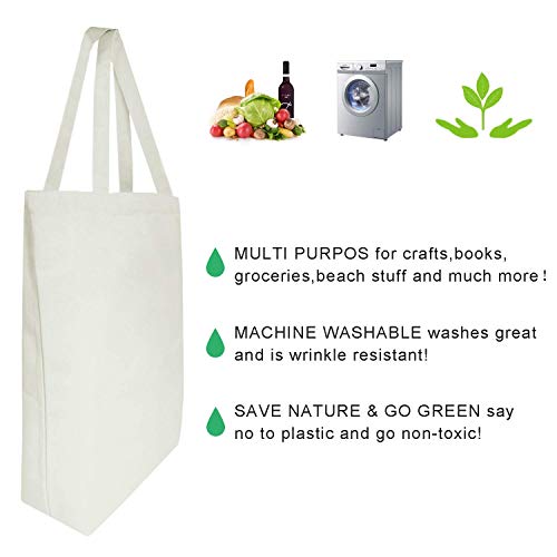 WOWSEA Natural Canvas Tote Bags, 4 pcs Reusable 24oz Shopping Bag DIY pattern for Crafting and Decorating Sturdy Washable Grocery Tote Bag (Beige) - Image 5