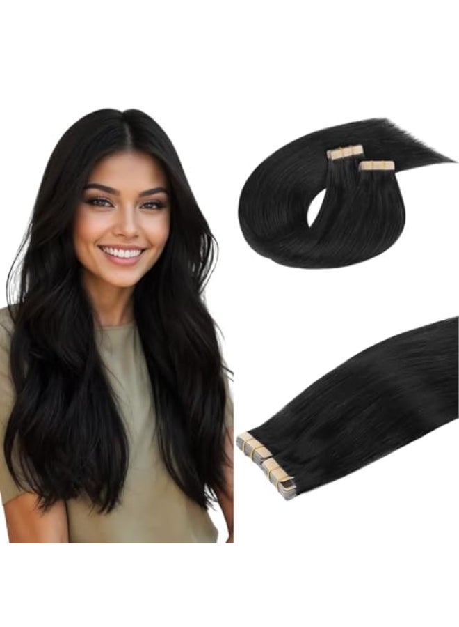 DOORES Tape in Hair Extensions Human Hair 18 Inch 100g 40pcs Jet Black Human Hair Extensions Tape in Remy Straight Hair Extensions Skin Weft Double Side Tape - Image 1