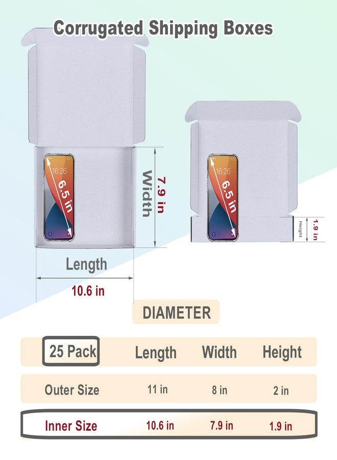 MEBRUDY 11x8x2 Inches Shipping Boxes Pack of 25, White Corrugated Cardboard Box for Mailing Packing Literature Mailer - Image 2