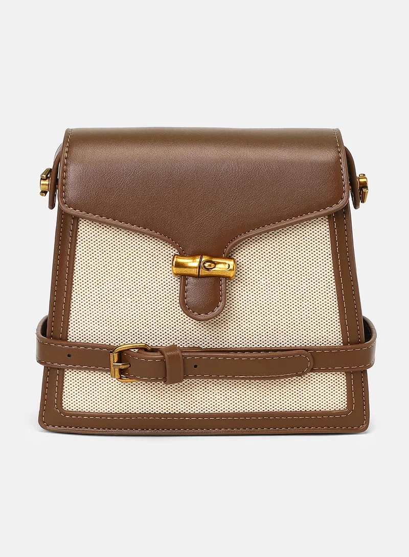 Haute Sauce Colour block Interlock Regular Vegan Leather Sling Bag with Detachable Strap For Women