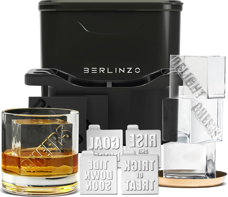Berlinzo Premium Clear Ice Cube Maker with Conversation Ice Prints â€“ 2 Large 2.1" Crystal Clear Ice Squares â€“ Giftable Idea for Party, Game Night & Just for Fun â€“ Includes Storage Bag (Non-Electric) - Image 1
