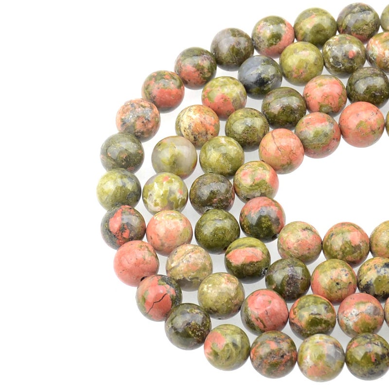 LPBeads 100PCS 8mm Natural Unakite Beads Gemstone Round Loose Beads for Jewelry Making with Crystal Stretch Cord