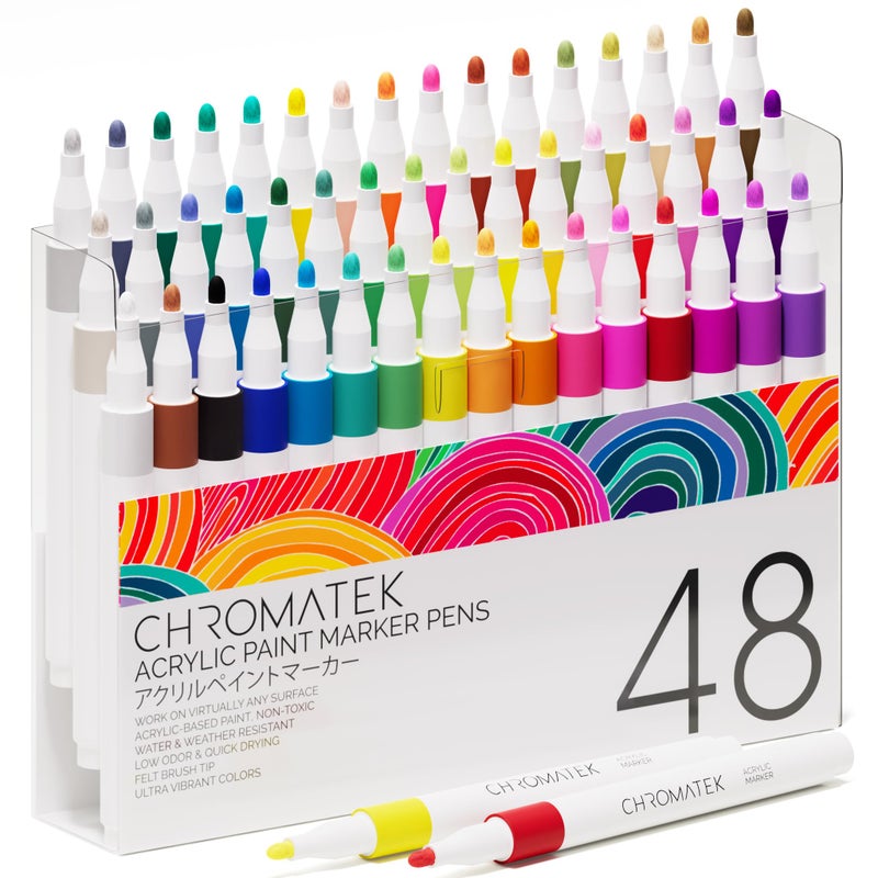 CHROMATEK 48 Colors Acrylic Paint Markers, 2mm Fine Tip Waterproof Paint Pens for Rock, Glass, Ceramic, Wood, DIY, Plastic, Fabric, Painting, Drawing & Art Supplies, Markers for Kids - Image 1