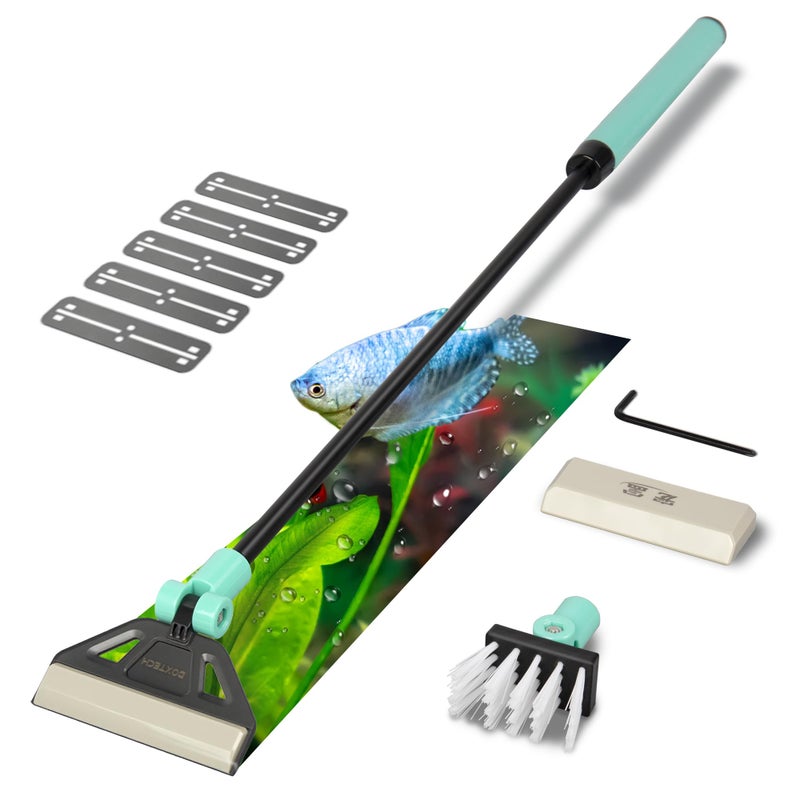 UPETTOOLS Algae Scraper for Glass Aquariums, 2 in 1 Adjustable Algae Scraper with 5 Stainless Steel Blades and Cleaning Brush, Aquarium Glass Cleaning Tools for 20-40 Gallon Fish Tank - Image 1