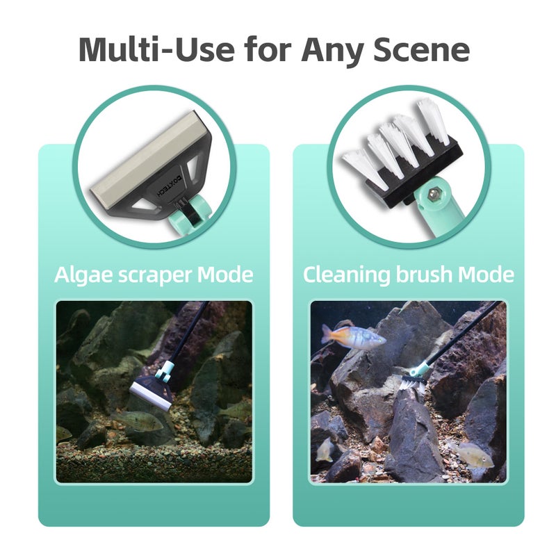 UPETTOOLS Algae Scraper for Glass Aquariums, 2 in 1 Adjustable Algae Scraper with 5 Stainless Steel Blades and Cleaning Brush, Aquarium Glass Cleaning Tools for 20-40 Gallon Fish Tank - Image 3