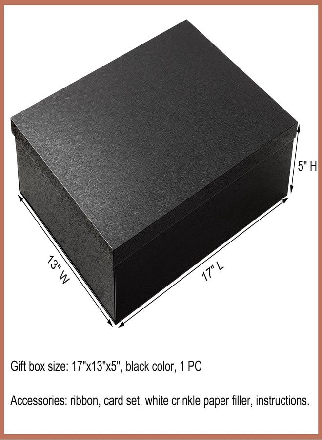 Mefleet علبة هدايا كبيرة من ميفليت، مقاس 17×13×5 بوصة، مع غطاء، عبوة واحدة. علب هدايا كبيرة سوداء داكنة، مثالية لأعياد الميلاد، عيد الحب، عيد الأم، وعيد الميلاد، وعيد الحب. تحتوي على ورق مجعد، وشريط، وبطاقة. - Image 2