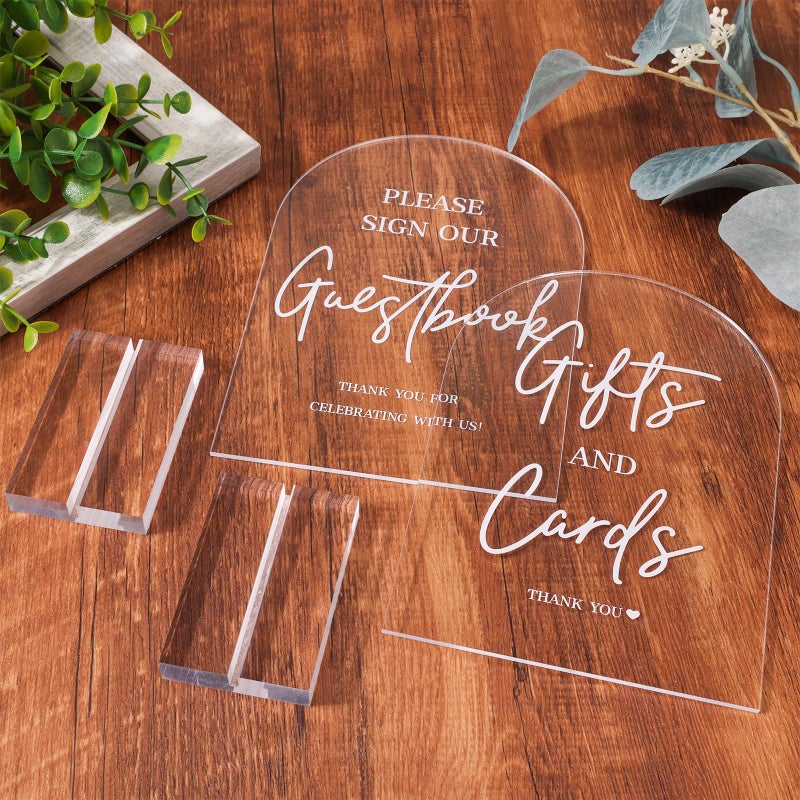 KOSKIMER 2pcs Clear Acrylic Wedding Signs - 5x7 Inch Modern Ceremony & Reception Signage with Holder - Image 2