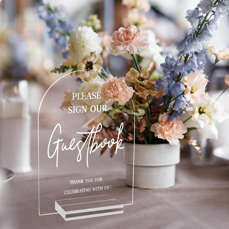 KOSKIMER 2pcs Clear Acrylic Wedding Signs - 5x7 Inch Modern Ceremony & Reception Signage with Holder - Image 3