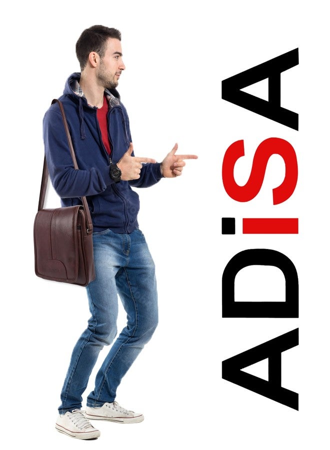 ADISA Faux Leather Unisex Cross Body Travel Office Messenger Sling Bag (MS9015-BRO) - Image 2