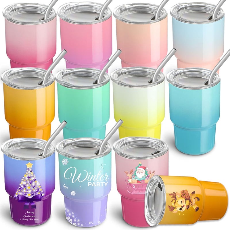 FOGWOWO 10 Pack 3 oz Gradient Mini Tumbler Shot Glass with Straw and Lid,Sublimation Christmas Shot Glasses Stainless Steel Vacuum Insulated Mini Tumblers Cups Gifts for Wedding Cocktail Xmas Party Favors - Image 1