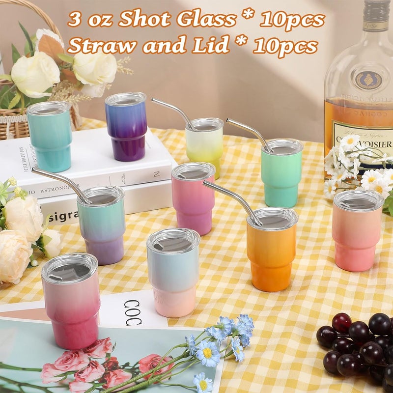 FOGWOWO 10 Pack 3 oz Gradient Mini Tumbler Shot Glass with Straw and Lid,Sublimation Christmas Shot Glasses Stainless Steel Vacuum Insulated Mini Tumblers Cups Gifts for Wedding Cocktail Xmas Party Favors - Image 2