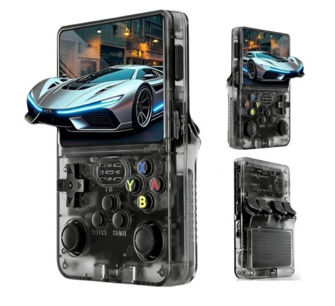 جهاز ألعاب محمول كلاسيكي R36HD (سعة 128 جيجابايت، أكثر من 20000 لعبة) - شاشة IPS عالية الدقة 3.5 بوصة، محاكي محمول لأجهزة PSP وPS1 وN64 | جهاز ألعاب فيديو كلاسيكي صغير | عصا تحكم ثلاثية الأبعاد مزدوجة | جهاز ألعاب أسود - هدية - Image 1