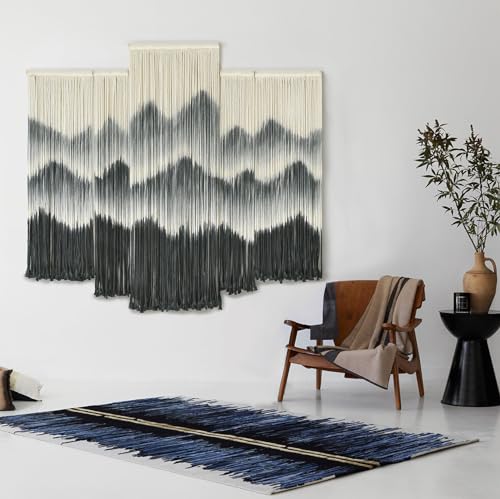 IOWER Large Macrame Wall Hanging 5Pcs Handmade Dip-Dyed Mountain Wall Decor Combination Suspension Bedroom Living Room Modern Fiber Yarn Wall Art - Image 4