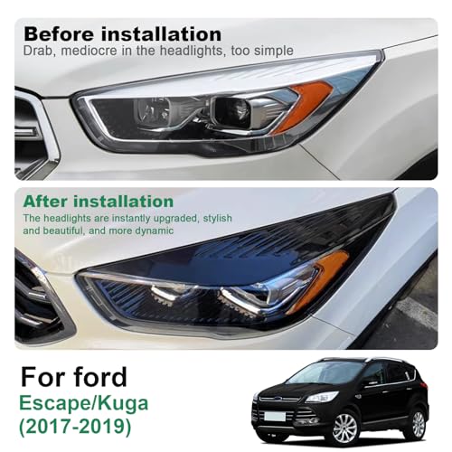 FDAIUN Headlight Eyebrow Car Eyelids Sticker Cover Decal Trim ABS Styling Sticker for Ford Escape Kuga 2017 2018 2019 Exterior Accessories 2Pcs (Glossy Black) - Image 4