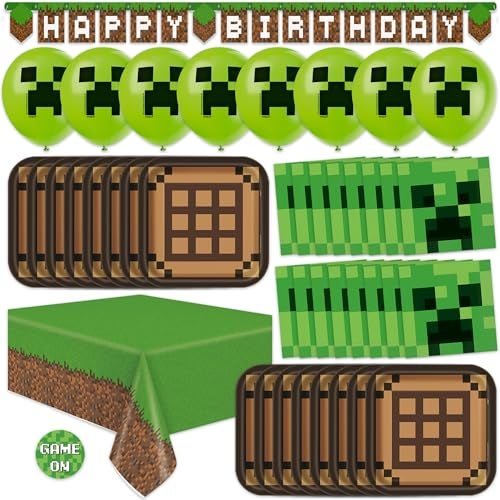 Unique Minecraft Birthday Decorations Serves 16 Party Supplies Minecraft Balloons Birthday Banner Plates Tablecover Napkins Stickers - Image 1
