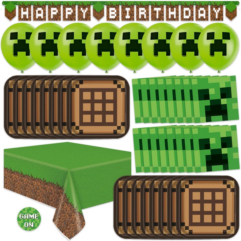Unique Minecraft Birthday Decorations Serves 16 Party Supplies Minecraft Balloons Birthday Banner Plates Tablecover Napkins Stickers - Image 2