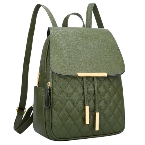 KKXIU Quilted Trendy Leather Backpack Purse for Women and Ladies Shoulder Travel Daypacks Bags (Olive) - Image 1