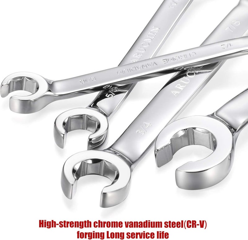ARUCMIN Flare Nut Wrench Set,12-Piece Chrome Vanadium Steel Line Wrench Set SAE & Metric 1/4"-7/8" and 6-21mm with Organizer Box - Image 5