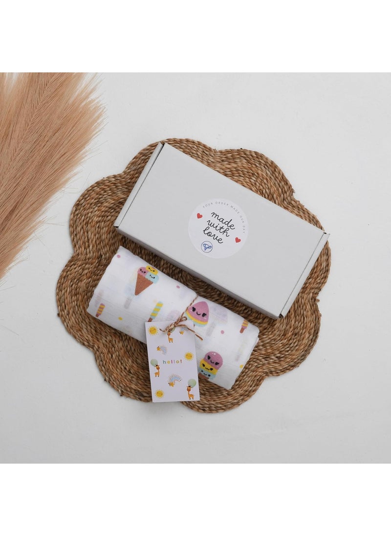 VAMICA VAMICA 100 Cotton Soft Swaddles Wrap for Newborn Baby Size 98 Cm by 98 Cm Pack of 1 Ice Cream Candy 