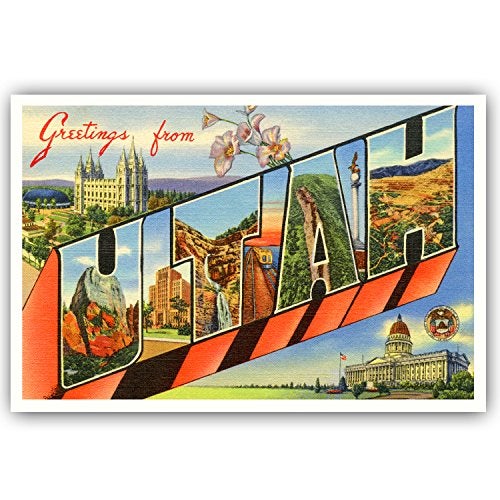 Postcard Fair GREETINGS FROM UTAH vintage reprint postcard set of 20 identical postcards. Large letter US state name post card pack (ca. 1930's-1940's). Made in USA. - Image 1