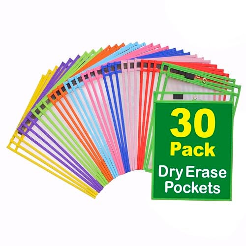 BONBELA Dry Erase Pockets - 10 x 13 Reusable Dry Erase Pocket Sleeves for Work & School Worksheets - Heavy Duty Clear Pocket Sleeves - Quickly Wipe to a Flawless Clean (30 Pack) - Image 1