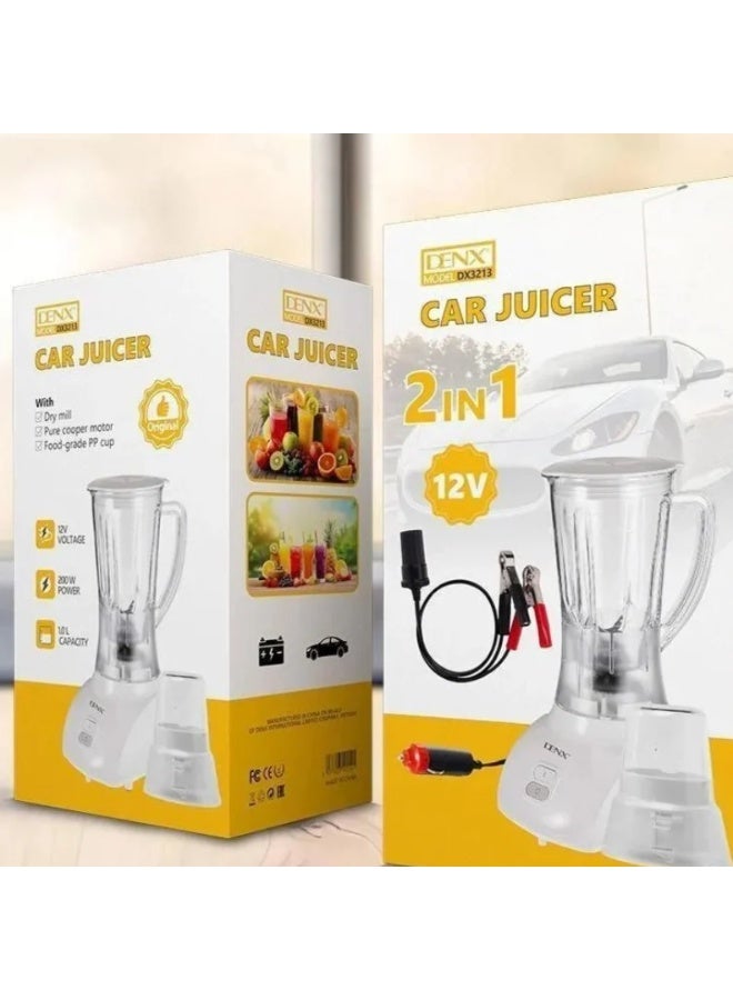 دينكس خلاط وعصارة سيارة DENX DX3219، 2 في 1، سعة 1 لتر، 24 فولت، 200 واط | صانع عصير محمول مع مطحنة جافة | خلاط سفر للسيارة والمنزل والتخييم - Image 1