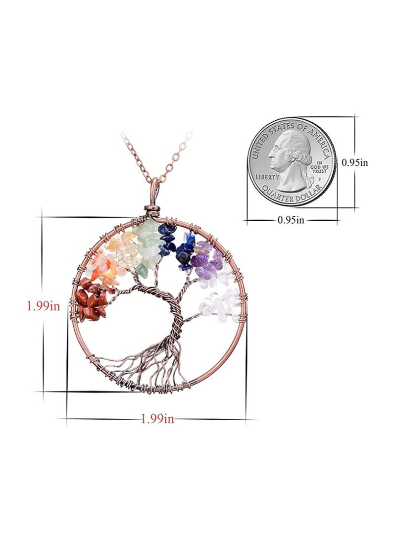 SYOSI Crystal Pendant Necklace, 7 Color Tree of Life Crystal Pendant Necklace, Tumbled Stone Exquisite Tree of Wisdom Ancient Copper Necklace, Chakra Gemstone Copper Wire Wrap Necklace - Image 2
