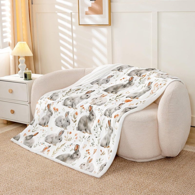 Erosebridal Kawaii Rabbit 40X50 Sherpa Blanket for Kids Cute Bunny Fuzzy Plush Throw Flowers Country Floral Fleece Blanket for Girls Boys Teens Bedroom Rustic Farmhouse Decor for Bed Couch - Image 2