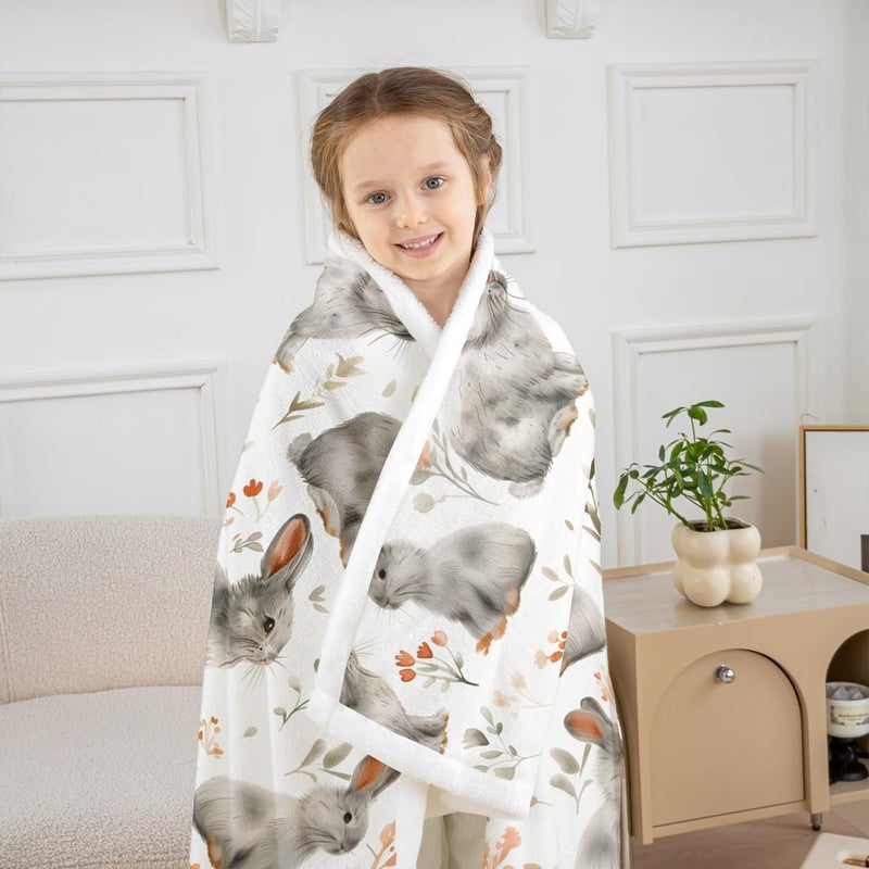 Erosebridal Kawaii Rabbit 40X50 Sherpa Blanket for Kids Cute Bunny Fuzzy Plush Throw Flowers Country Floral Fleece Blanket for Girls Boys Teens Bedroom Rustic Farmhouse Decor for Bed Couch - Image 5