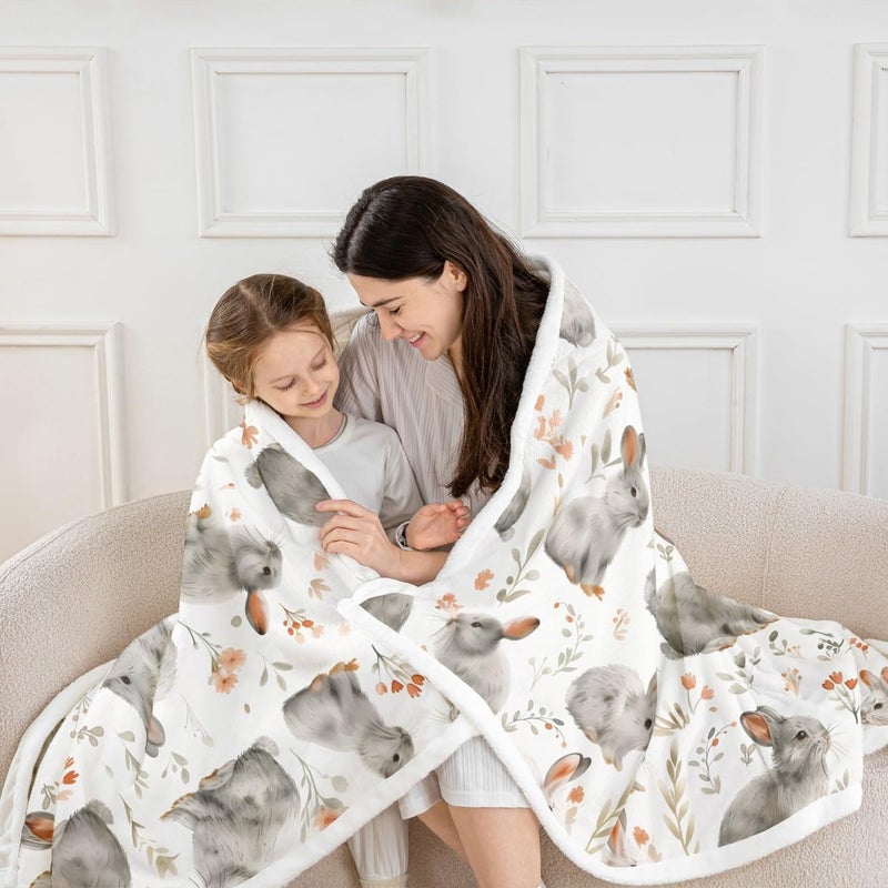 Erosebridal Kawaii Rabbit 40X50 Sherpa Blanket for Kids Cute Bunny Fuzzy Plush Throw Flowers Country Floral Fleece Blanket for Girls Boys Teens Bedroom Rustic Farmhouse Decor for Bed Couch - Image 4