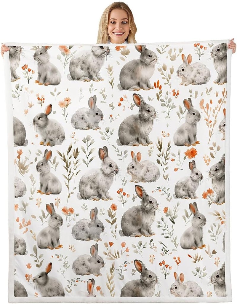 Erosebridal Kawaii Rabbit 40X50 Sherpa Blanket for Kids Cute Bunny Fuzzy Plush Throw Flowers Country Floral Fleece Blanket for Girls Boys Teens Bedroom Rustic Farmhouse Decor for Bed Couch - Image 1